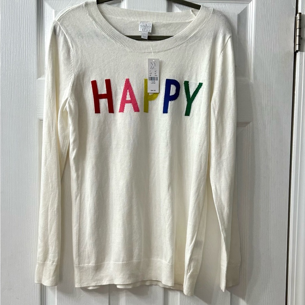 NY&CO Cream Happy Sweater NWT Large